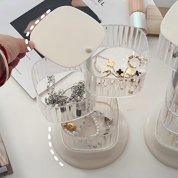 Hair Accessory Organizer, 3-Layer Rotating Clear Hair Tie Organizer for Hair Clips, Headbands, Hair Ties, Earring, Necklace, Ring, Jewelry Boxes & Organizers for Girls & Women (3-Layer，White)