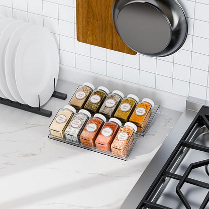 Yieach 4 Pack Adjustable Narrow Spice Rack for Drawer - Expandable From 9" to 17.7" - Acrylic Drawer Seasoning Organizer,Tiered Clear Spice Tray for Spices,Condiment,Nail Polish and Jar Organization