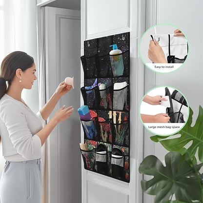 Over The Door Shoe Organizer, 12 Mesh Pockets, Space Saving Hanging Storage Holder, Closet Rack Hanger Hangs On Closets for Shoes, Accessories,Mushrooms