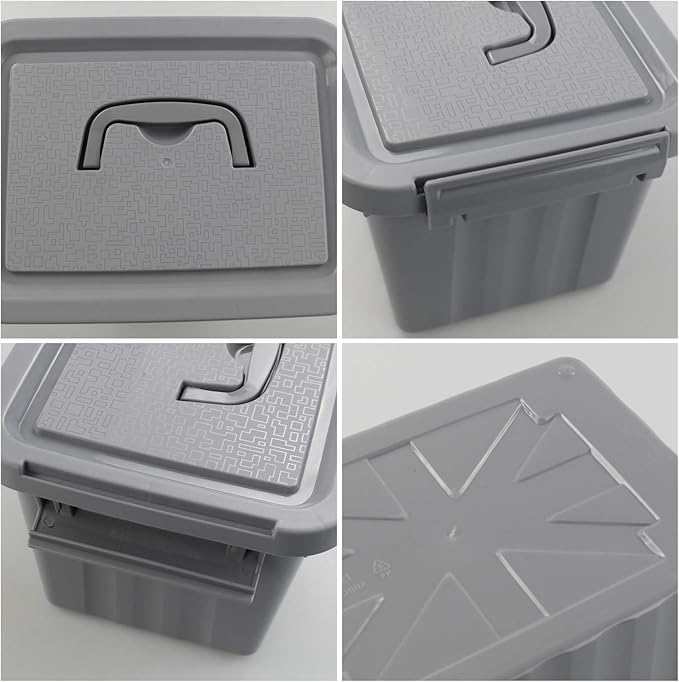 4-Pack Totes for Storage with Lids, Heavy Duty Plastic Storage Bins with Handle, Gray, 6.5 Quart, Stackable, Nestable
