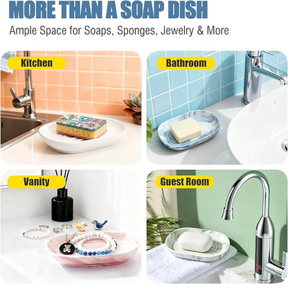 OTHIX Ceramic White Soap Dish for Shower & Bathroom Sink, Decorative Bar Soap Holder for Kitchen, Cute Soap Dishes Tray for Sponges, Jewelry (White)