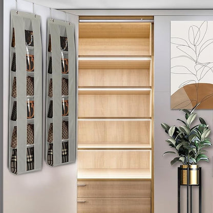 Lirex Over the Door Organizer, 2 Pack Handbag Storage with 6-Tier Space-Saving for Door or Closet, Handbag Hanger, Grey
