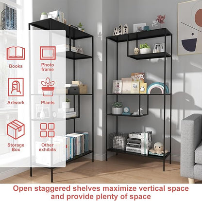 Garage Storage Shelves Essentials Industrial Bookcase with Metal Frame 4 Tier Shelf 70.8 inch Tall Household Geometric and Open Shelves for Home Office Kitchen Living Room