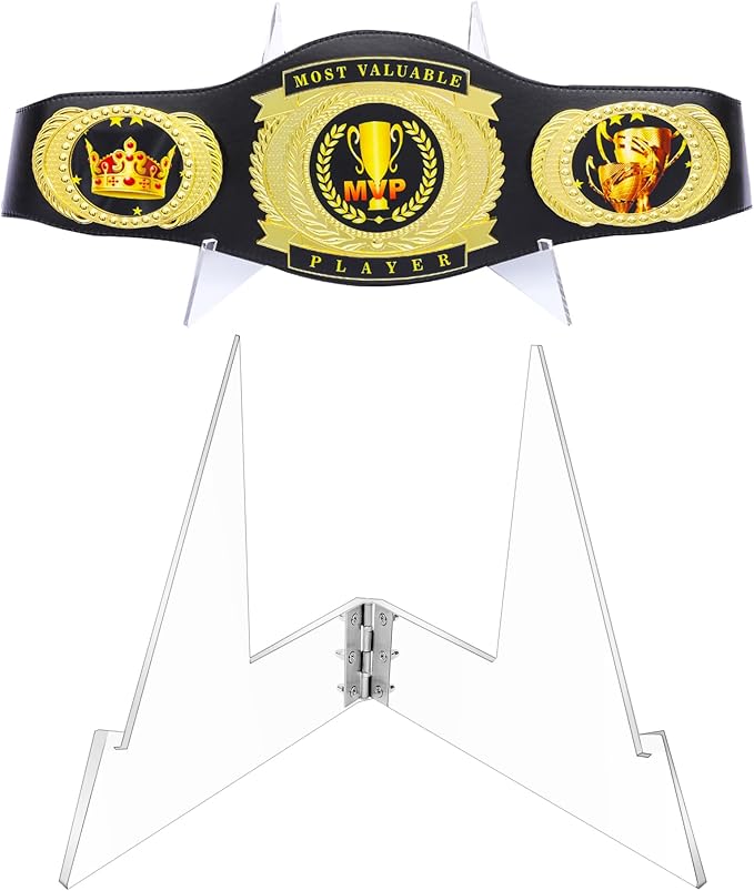 Championship Belt Display Stand, Clear Fashion Triangle Boxing Wrestling Belt Buckles Holder for Football Baketball Hockey Golf Basketball (1)