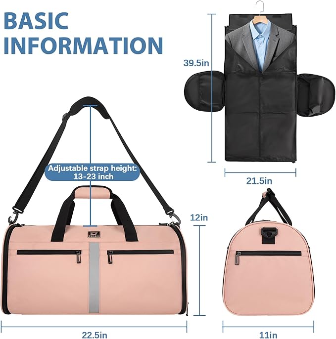 Garment Bags for Travel,50L Carry on Convertible Garment Duffle bag with Shoulder Strap,3 in 1 Hanging Suit Travel Bag with Shoulder Strap