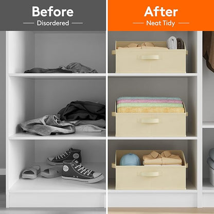 Lifewit Trapezoid Closet Storage Bins for Shelf, 6 Packs Non-woven Closet Organizer Baskets with Handles, Foldable Clothes Containers Boxes for Clothing, Book, Purse, 19L, Large, Beige