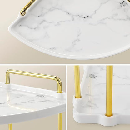 KES Marble Pattern Bathroom Corner Countertop Organizer, 2-Tier Ceramic Corner Counter Shelf, Vanity Skincare Perfume Organizer and Makeup Storage Tray Shelf, Polished Gold, BSC901B-PG