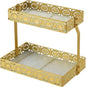 xiaojuande-Two Layer Glass Storage Tray with Portable Dressing Table Skin Care Product Organization Rack Corner Storage Rack for Bathroom Counter High-end Light Luxury Display Plate - Gold (Gold)
