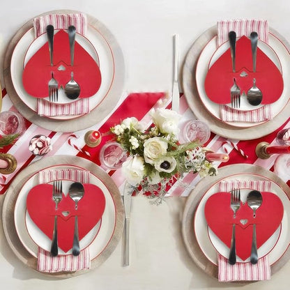 16 Pcs Valentine's Day Red Heart Flatware Holder Felt Cutlery Bag Valentine Tableware Cover Silverware Holder Pockets Dinner Knife Fork Covers for Birthday Mother's Day Party Table Setting Decor