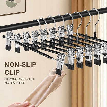 POZEAN Pants Hangers with Clips for Women 20 Pack, 12Inch Adjustable Heavy Duty Skirt Hangers, Space Saving Non-Slip Shorts Jeans Trousers Clothes Hangers, Black