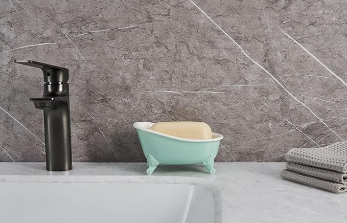 6.1" Vintage Ceramic Mini Decorative Clawfoot Bathtub Bar Soap Dish, Kitchen Sponge Holder and Shower Tray for Bathroom, 1 Pack (Bright Teal)