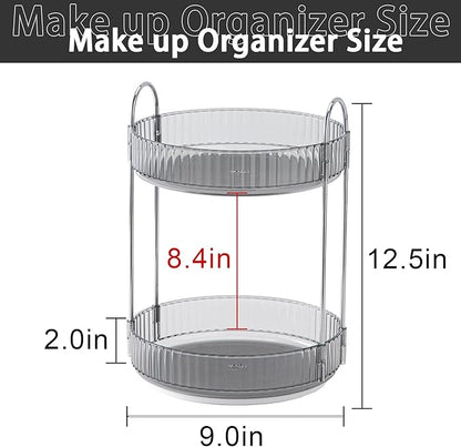 shuang qing Rotating Makeup Organizer for Vanity, High-Capacity Skincare Clear Make Up Storage Perfume Organizers Cosmetic Dresser Organizer Countertop 360 Spinning (Gray, 2 Tier)