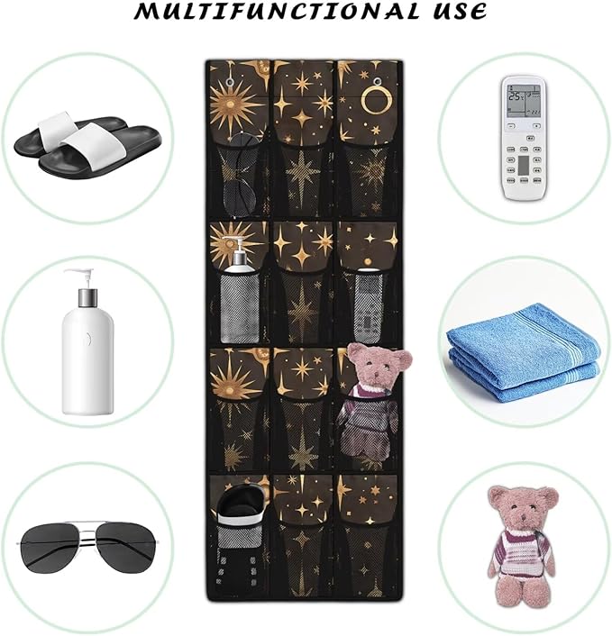 Star Moon Over the Door Shoe Organizer 12 Large Breathable Mesh Pockets Sturdy Oxford Fabric Shoe Rack for Door Bedroom Bathroom