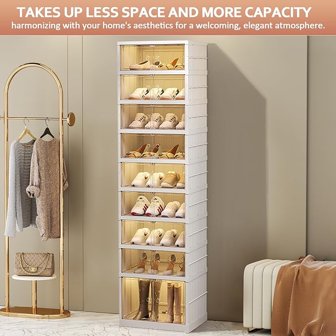 SYNCVIBE Shoe Rack Organizer for Closet Entryway 9 Tiers-18 Pairs Foldable Sneaker Storage Shoe, Collapsible Shoe Cabinet with Doors, Stackable Shoe Storage Cabinet with Lids for Living Room