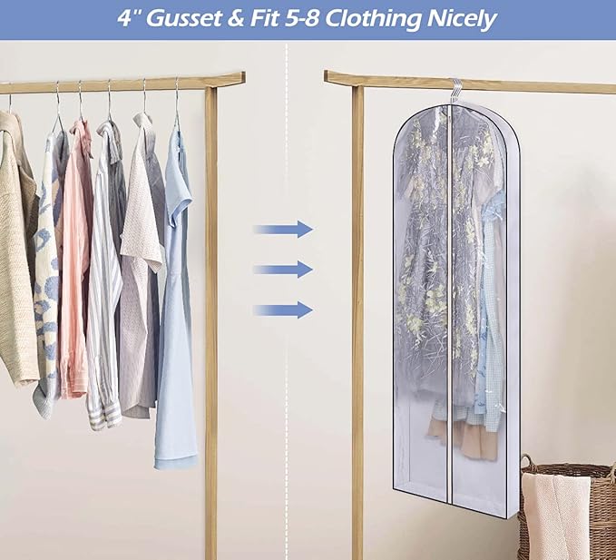 SLEEPING LAMB 60" Gusseted Garment Bags for Closet Storage Clear Dress Bag Hanging Clothes Storage for Long Gowns, Coats, Sweaters, 2 Packs