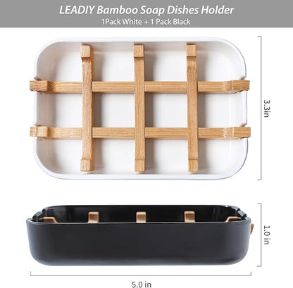 Soap Dishes for Bar Soap,2Pcs/Set Bathroom Soap Holder, Bamboo Soap Dishes Holder for Bathroom Shower, Sink Soap Dish, White&Black Soap Tray（White&Black）