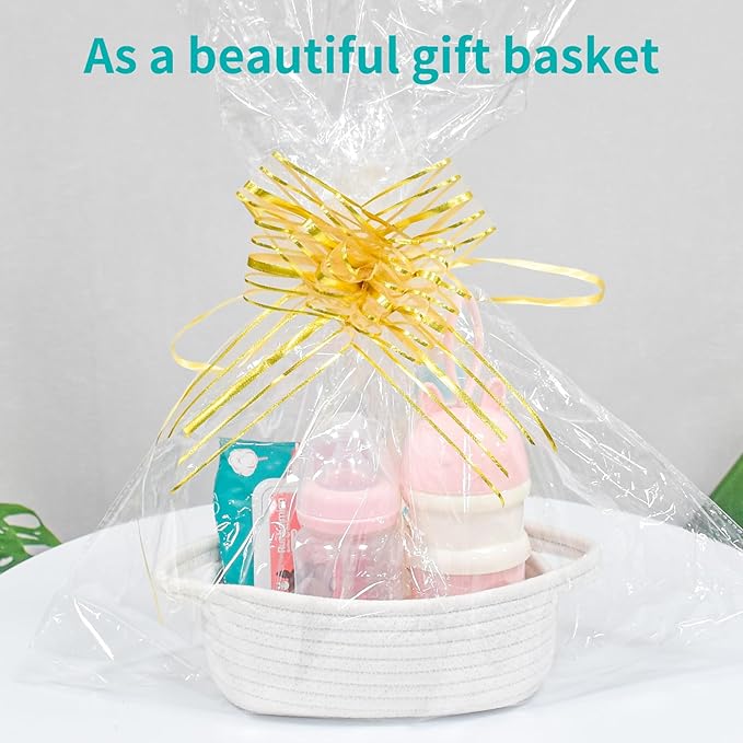 ABenkle Small Storage Basket, Mini Basket, Cute Tiny Cotton Rope Woven Baskets, Boho Decorative Toy Dog Cat Bin for Nursery, Bedroom, Spa, Empty Gift Baskets - XS, White