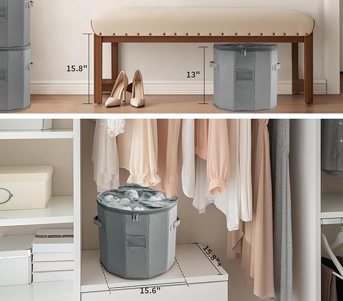 Round Shoe Storage Organizer, Zapateras Organizer RV Shoe Boxes Small Space Shoe Basket for Closet/Entryway Mudroom Shoe Containers - Gray
