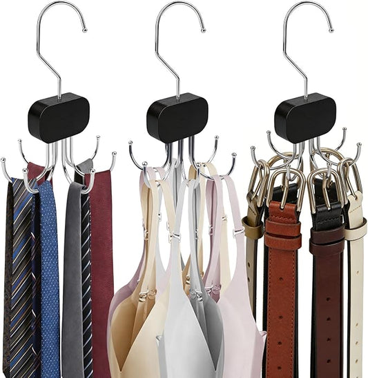 3 Pack Tank Top Hanger, Rotatable Bra Organzier for Closet, Bra Hanger for Closet Organizer, 360° Rotating & Foldable, Metal and Wood, Space-Saving Belt Hangers for Tank Tops, Belt, Tie (Black)