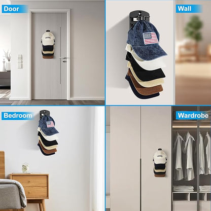 Hat Organizer for Baseball Caps, Hat Rack for Wall, Strong Adhesive Hat Storage Display Holder, Wall Mounted Hat Hooks Cap Holders for Door Closet Bedroom (1)