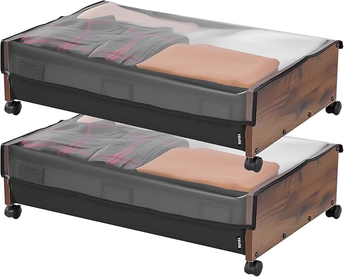 VEVOR Under Bed Storage with Wheels, 36.0 x 18.1 x 7.3 inch, Underbed Containers with Clear Lid, Underbed Shoe Organizer, Rolling Under the Bed Storage Bins for Clothes Shoes Blankets Bedroom, 2 Pack