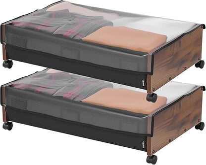 VEVOR Under Bed Storage with Wheels, 36.0 x 18.1 x 7.3 inch, Underbed Containers with Clear Lid, Underbed Shoe Organizer, Rolling Under the Bed Storage Bins for Clothes Shoes Blankets Bedroom, 2 Pack