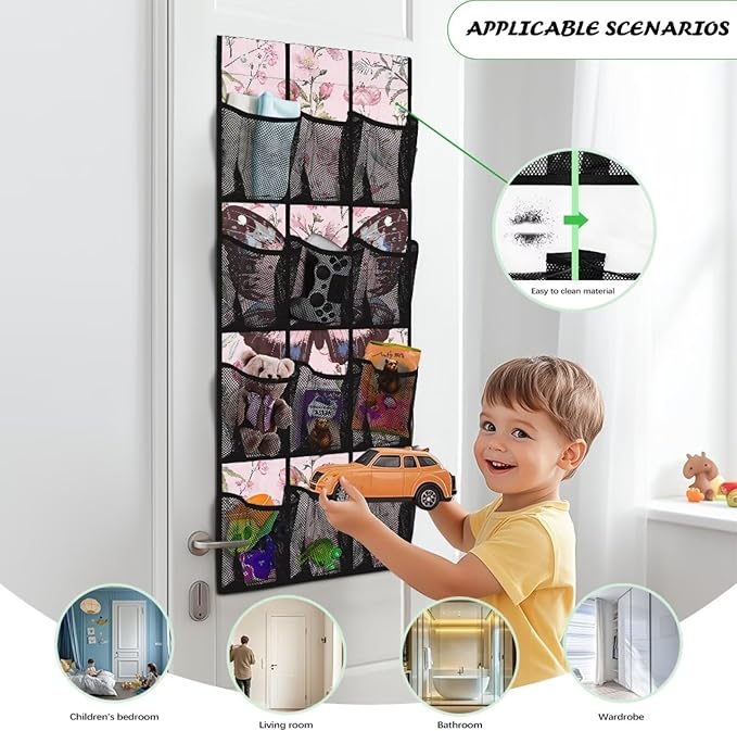Butterfly Floral Over The Door Shoe Organizer,12 Mesh Pockets Hanging Storage Shoe Rack,Hanger Storage Organizer for Closet,Classroom Headphone Storage,Over Door Organizer for Toys