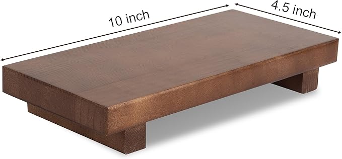 Bathroom Counter Organizer Wood Pedestal Stand Farmhouse Decorative Tray Soap Holder for Kitchen Decor, Large 10" x 4.5" - Walnut