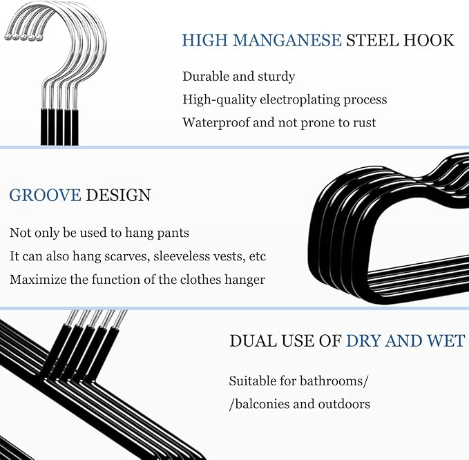 Non-Slip Rubber Pants Hangers,20 Pack Slim Thin Space-Saving Trouser Hanger,Rust-Free Closet Clothes Organizer for Slacks Scarf Ties,13.3inch