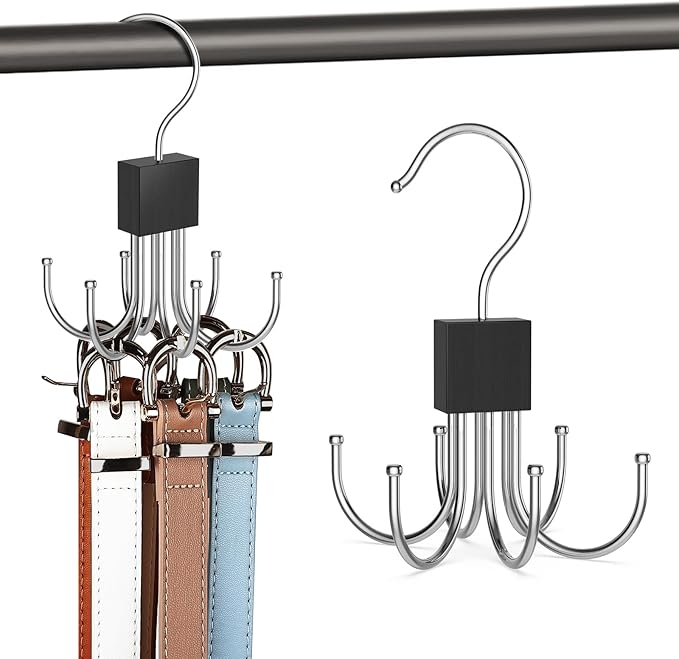 1 Pack Belt Hanger, Belt Organizer for Closet 360° Rotatable Max 24 Belt Storage Space Saving Closet Organizers and Storage