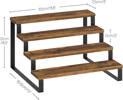 YATINEY Spice Rack, 4 Tier Wooden Display Riser Stand, Kitchen Storage Organizer for Spices, Versatile Display Shelf, Space Saving, for Kitchen Countertop and Cabinet, Rustic Brown SR04L2BR