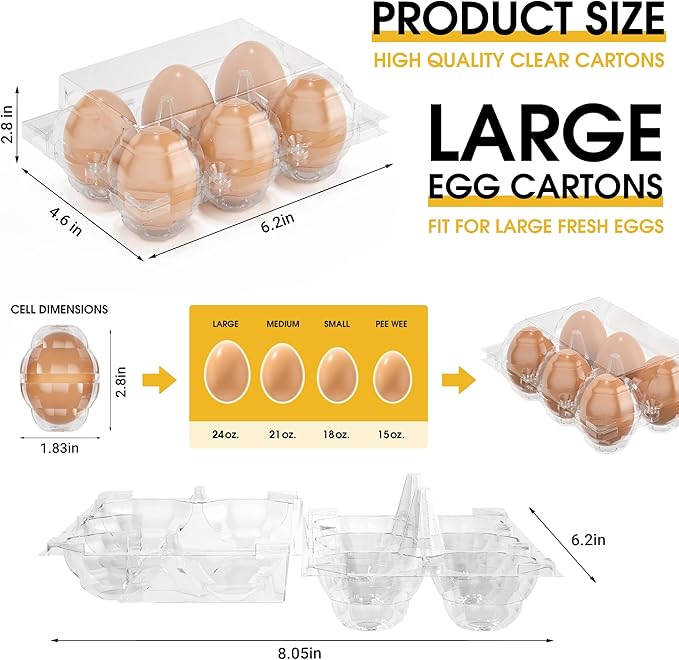 100PCS Egg Cartons Cheap Bulk, Large Egg Cartons Plastic 6 Count, Half Dozen Reusable Egg Container Holder for Storing, Sharing, Selling, Clear Egg Cartons for Home Ranch Farm Market-2x3 Grids