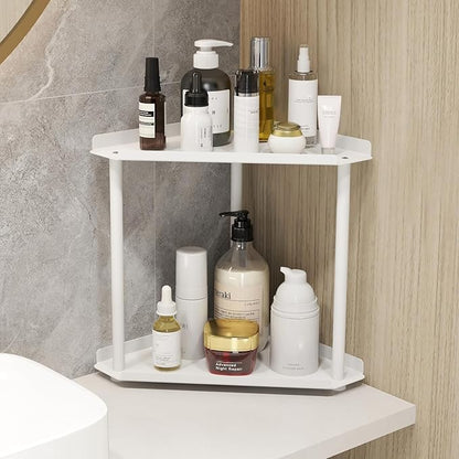 Jesginboo 2 Tier Bathroom Counter Organizer, Vanity Organizer Corner Shelf, Skincare, Makeup Countertop Organizers, Kitchen, Bathroom Counter Storage, White