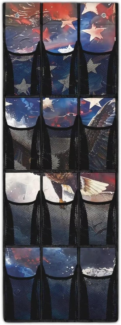 Door Hanger Organizer Eagle Over The Door Shoe Organizer for School Space Saving Multi-Funtion Storage Bag USA Flag Wall Hanging Storage for Bathroom