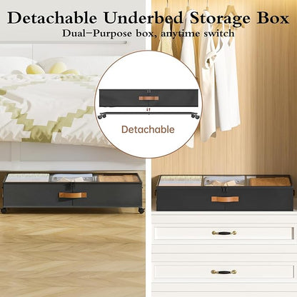 Yecaye Under Bed Storage with Wheels, 2 Pack Under Bed Storage Containers with Adjustable Dividers & Clear Window, Rolling Underbed Organizer Bins Drawers for Clothes, Shoes, Blankets, Black