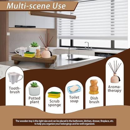 Wooden Bathroom Counter Tray for Home Decor, Farmhouse Wood Riser for Table Countertop, Small Soap Pedestal Stand, YITOBA Decorative Trays for Kitchen Sink, Vanity (Brown)