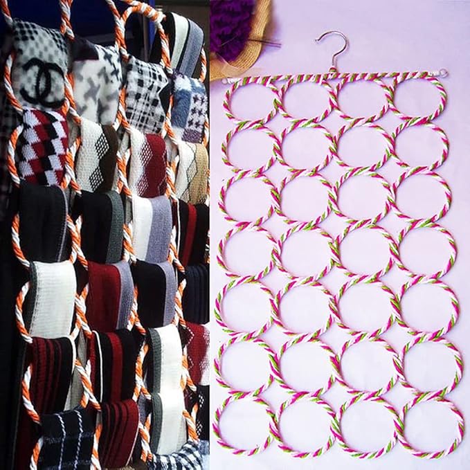 Scarf Hanger 28 Rings Tie Rack Multiple Purpose Holder for Closet,Clutter Removing and Space-Saving Hanger for Scarves, Shawl, Belts & Accessories Random Color