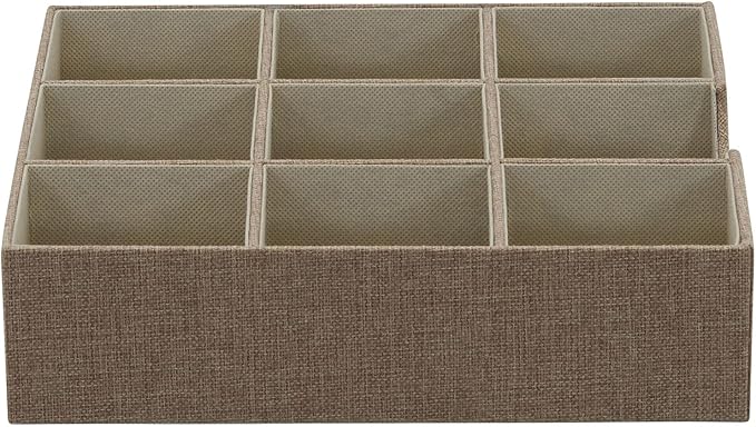 Household Essentials Brown 723-1 Deep 9 Section Drawer Organizer Box for Storage | 12 in x 12 in 3.13