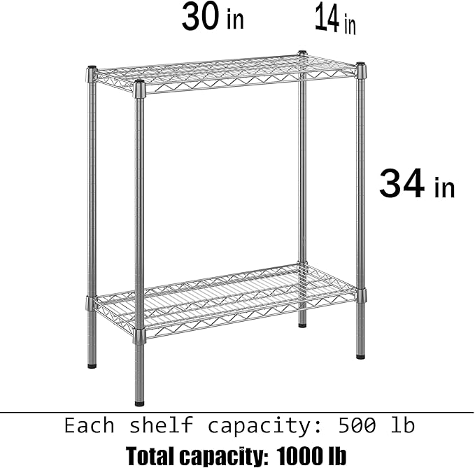 14" Deep x 30" Wide x 34" Height Wire Shelving Kit | 2-Tier | NSF Commercial Storage Rack Unit