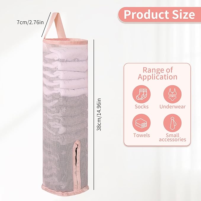 Hanging Sock Storage Bag,Wall Mount Multifunctional Bag,Sock Underwear Organizer,Hanging Closet Organizer,Saver Kitchen Storage Holder for Storing Socks Ties Plastic Bag 3PCS (Pink)