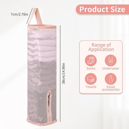 Hanging Sock Storage Bag,Wall Mount Multifunctional Bag,Sock Underwear Organizer,Hanging Closet Organizer,Saver Kitchen Storage Holder for Storing Socks Ties Plastic Bag 3PCS (Pink)
