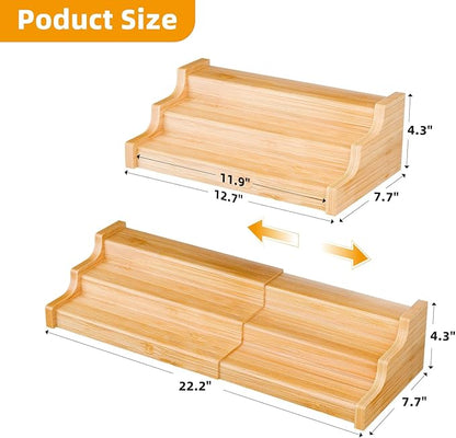 Simple Trending Spice Rack Kitchen Cabinet Organizer, 3 Tier Bamboo Expandable Spice Storage, Display Shelf for Cupboard, Pantry, Yellow