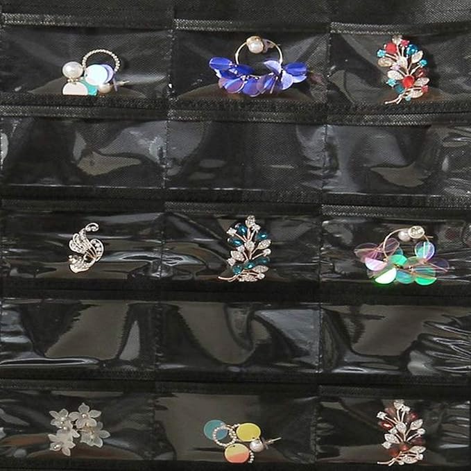seven wolves Hanging Jewelry Organizer with Rotating Hanger Dual Sides 40 Pockets Accessories Storage for Holding Jewellery, Black