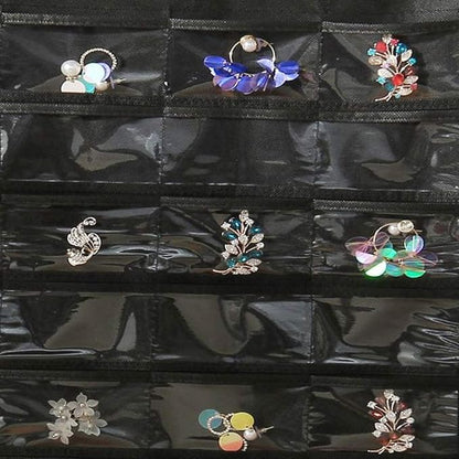 seven wolves Hanging Jewelry Organizer with Rotating Hanger Dual Sides 40 Pockets Accessories Storage for Holding Jewellery, Black