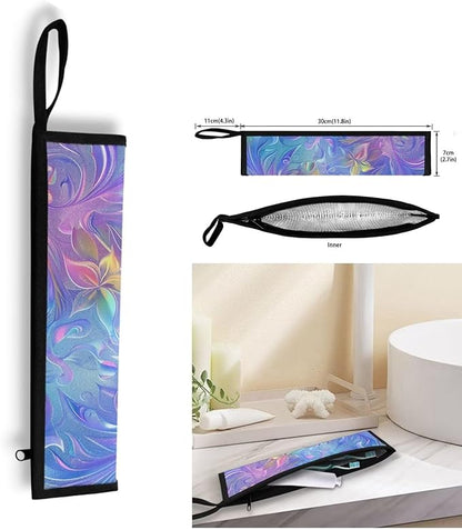 COEQINE Abstract Flower Utensil Holder Rainbow Flatware Irganizer for Cutlery Pouch Metal Straws Case With Handles for Work Travel Accessories Lightweight Foldable Tableware Bag