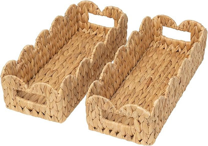 Coeusy 2 Pack Toilet Baskets,Scalloped Edge Wicker Basket for Toilet Paper Storage,Small Baskets for Bathroom,Living Room,Countertop, Shelves,Both Organizer&Decor,Natural Water Hyacinth
