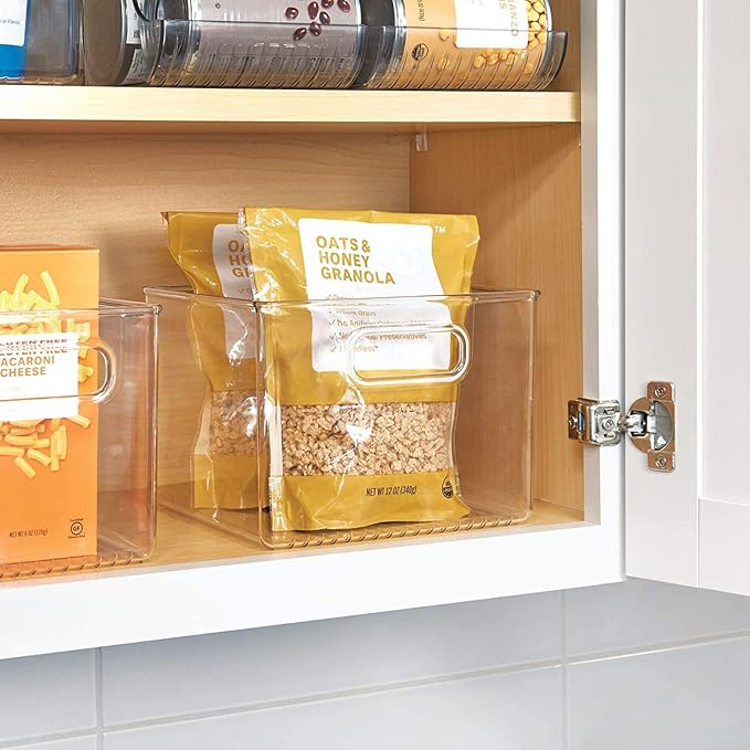 iDesign Kitchen Binz BPA-Free Plastic Deep Stackable Organizer with Handles - 8" x 8" x 6", Clear (Pack of 2)