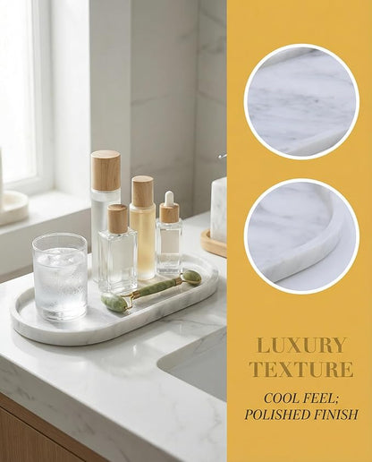 OOBOOB Oval Natural Marble Bathroom Tray for Decor Countertop, Marble Vanity Tray for Candles Perfume, Jewelry, Cosmetics, Elegant Vanity Organizer for Jewelry, Perfume