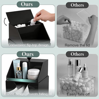 Anyoifax Disposable Facial Towels Storage Compatible with Clean Skin Club Clean Towel XL Double Layer Acrylic Box Cotton Pads Container Qtip Bin Face Towelettes Holder for Bathroom Counter, Black