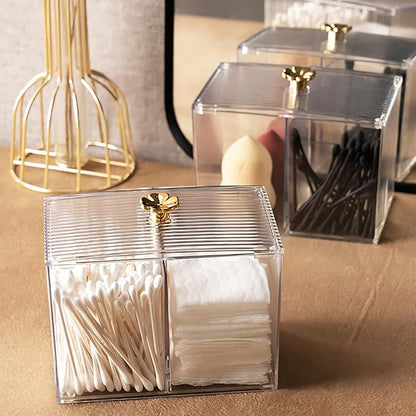DASITON Acrylic Qtip Holder, Bathroom Jars With Lids Set, Apothecary Jar Dispenser For Cotton Ball, Swab, Round Pads, Floss